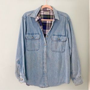 L.L. Bean Vintage Denim & Plaid Button down Shirt